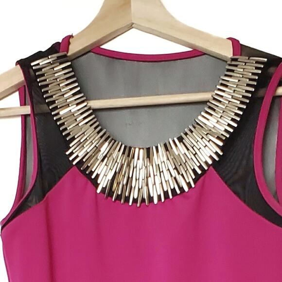 B. Darlin | Beaded Neckline Bright Fuschia Dress - Picture 2 of 5